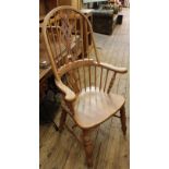 A modern beech high back splat back Windsor armchair