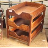 A 1950's three tray oak filing rack