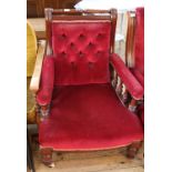 A mid 19th Century mahogany gent's armchair with red velvet upholstery