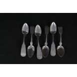 Six white metal American spoons marked D.R.