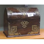 A Victorian walnut and brass bound Gothic style stationery box, 9 1/4" wide,