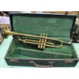 A cased trumpet