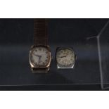 A 9ct gold cased Tavannes Watch Co together with a green watch (case as found)