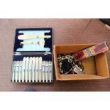 A cased set of silver plated fish knives, forks and servers,