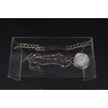 A continental silver cased lady's fob watch and fancy link silver watch chain plus a heavy silver