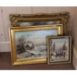 A late 19th Century oil on board of a French coastal scene with fishing boats and figures,