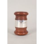 A mahogany gavel with silver band,