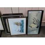 A set of four botanical prints, an oriental rice paper picture,