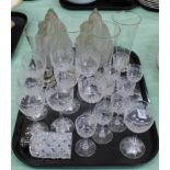 Two flame shaped glass shades, cut glass and silver top toilet bottle,