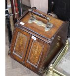 A late Victorian inlaid rosewood coal box with automatic action and shovel