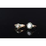 Two 9ct gold rings, one with opal and emeralds,