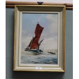 An oil painting of a Thames barge by Arthur Pank,