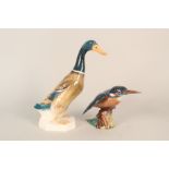 A Beswick kingfisher (with tag) plus a mallard