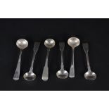 Three pairs of Georgian silver condiment spoons dated 1756, 1810 and 1812, one pair crested,
