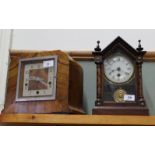 A walnut cased 1930's chiming mantel clock plus a late 19th Century steeple clock in stained wooden