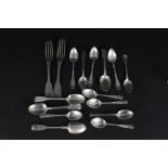 A quantity of continental and English silver teaspoons plus two Georgian silver forks