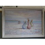 An oil on canvas depicting a bygone seaside scene, signed lower right,