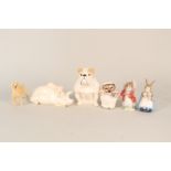 Three Beswick Beatrix Potter figurines, a bulldog,