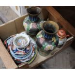 A pair of cloisonne vases, Imari plates,