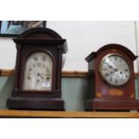 An Edwardian inlaid mahogany bracket clock plus a mahogany mantel clock with silvered dial