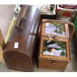 A walnut inlaid sewing box plus a Singer sewing machine