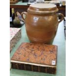 A 19th Century family Bible plus a two handled stoneware pot and lid