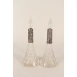 A pair of Art Glass vinaigrettes with large silver collar with foliate design,