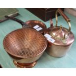 A copper saucepan,