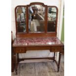 A late 19th Century French inlaid mahogany dressing table with three fold bevelled mirror