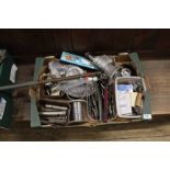 A box of metal working tools including drill bits etc