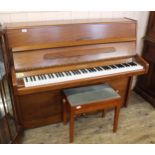 A Knight (London) teak upright piano with footstool