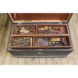 An Edwardian painted pine tool chest with contents