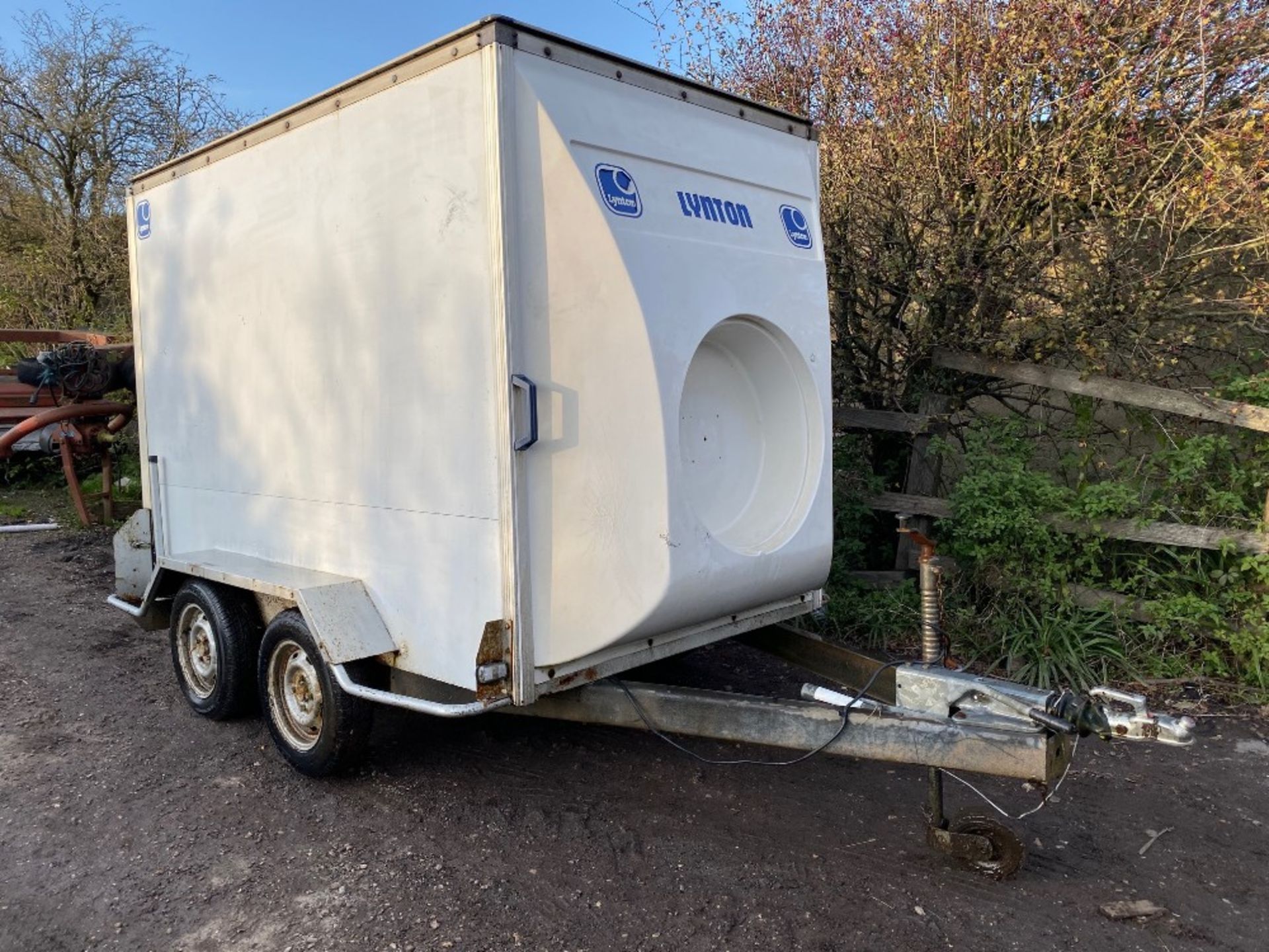 Lynton box trailer with roller shutter door. Stored near Goring Heath, Reading.
