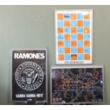 Six large posters doubled up in aluminium display frames, including Ramones, Scaface,