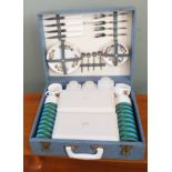 A Hawker Marris Sirram picnic set in blue carry case