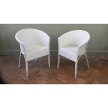 Two white painted loom style armchairs