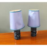 A pair of blue bedside lamps