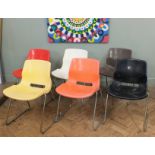 A set of six 1960's Swedish stacking chairs marked Overman to under side