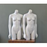 Two female shop mannequin torsos with arms and hands marked MAF W/2P