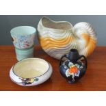 Four pieces of Art Deco pottery including Shelley and Shorter & Sons