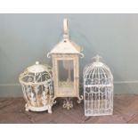 Three decorative metal frame cage and lamp style candle holders