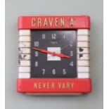 A Smith Sectric moulded plastic wall clock with advertising slogan Craven 'A' Never Vary,