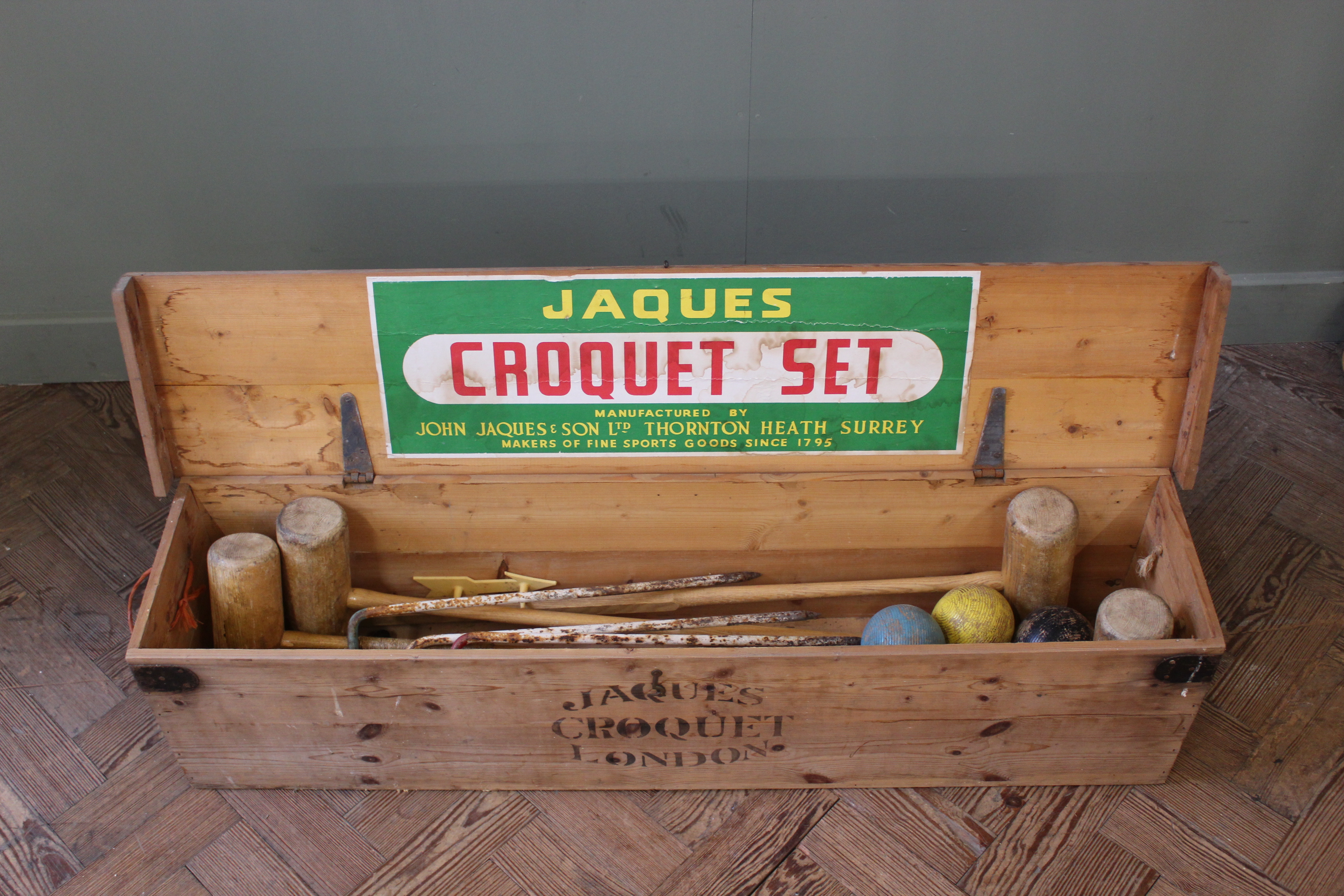 A vintage Jacques (London) croquet set in original box