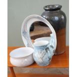 A collection of Studio pottery and stoneware pieces including a Derby "Tamsin" bowl, a vase,