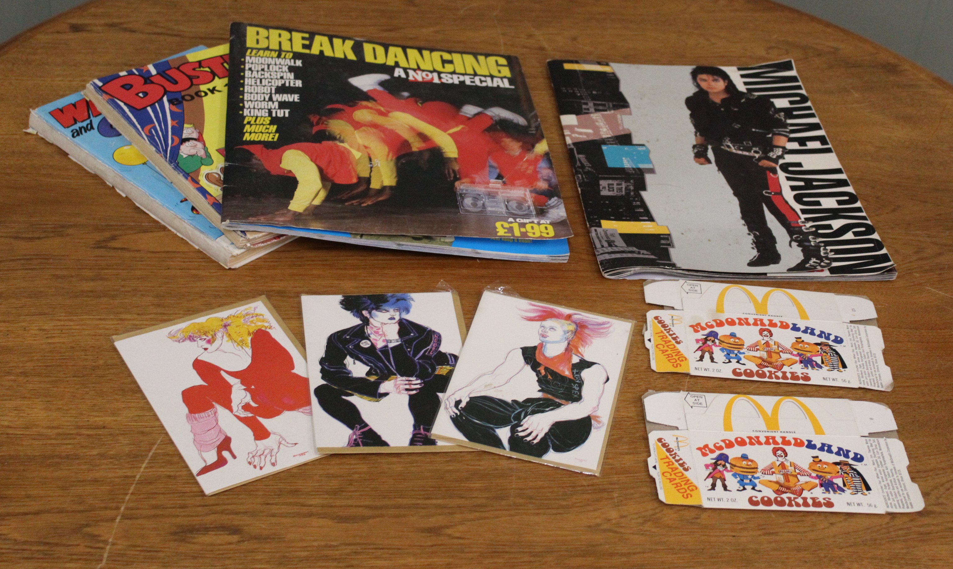 A collection of 1980's memorabilia including first edition of Breakdancing magazine,