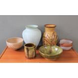 A collection of studio pottery vases,