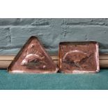 Two Arts and Crafts Newlyn fish embossed copper pin trays,