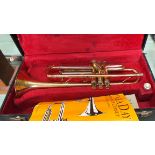 A cased trumpet