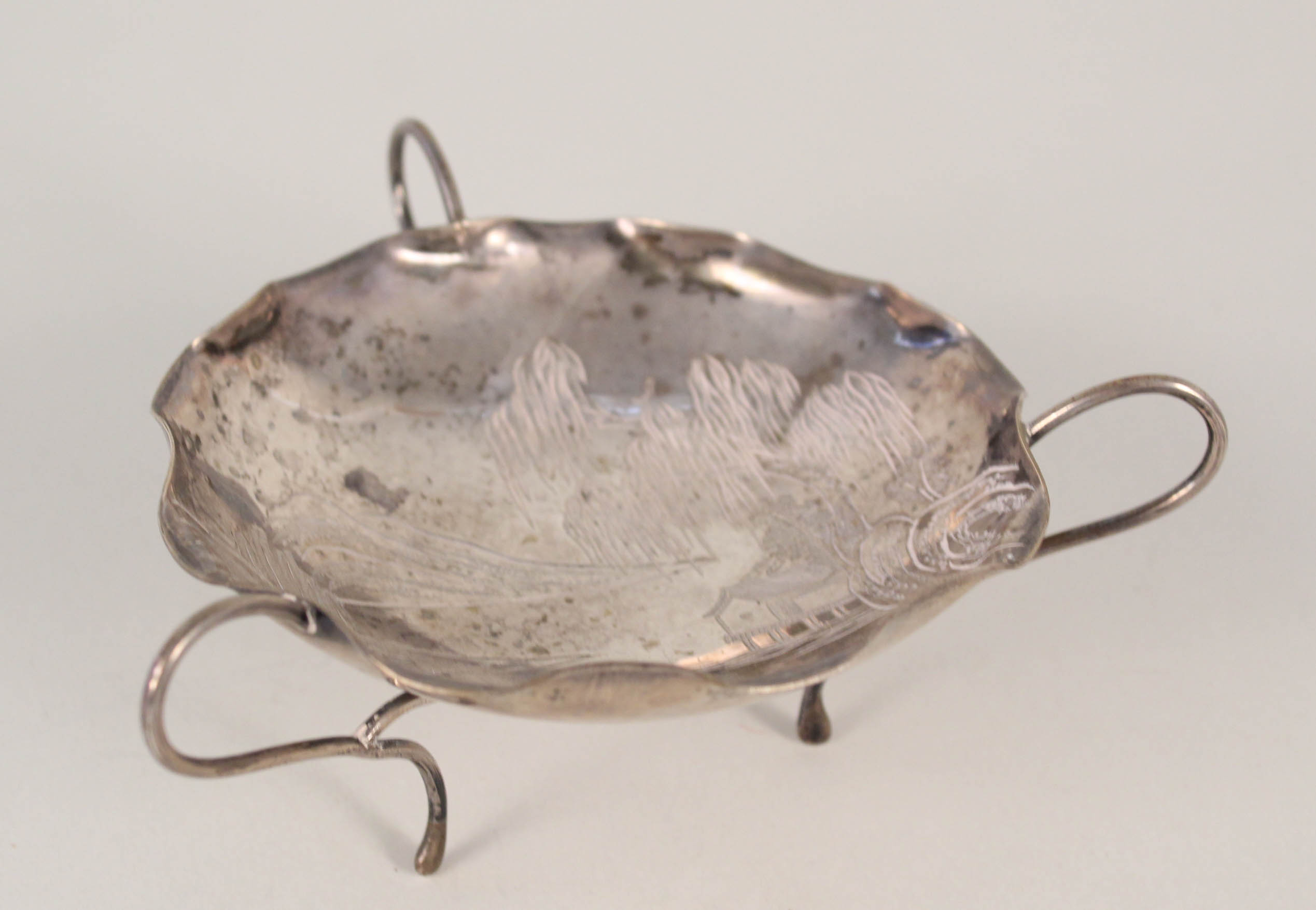 A Chinese silver Wan Hing three handled dish,