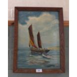 An oil on canvas depicting 'The Enigma' LT535 sailing vessel, oak framed and with documents,